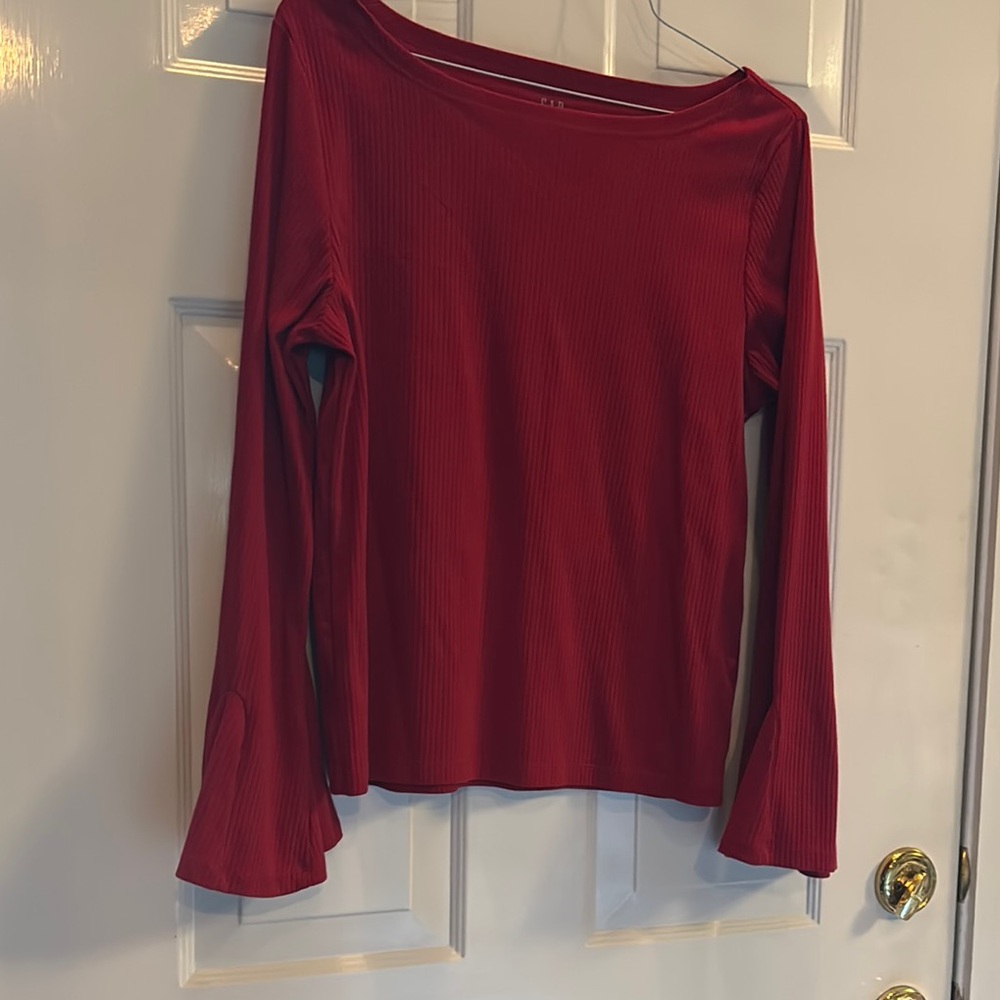GAP Red Asymmetrical Long Sleeve Blouse